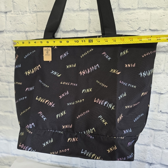 PINK Victoria's Secret Logo Love Pink Black Tote Bag Zip Close New - Picture 10 of 12